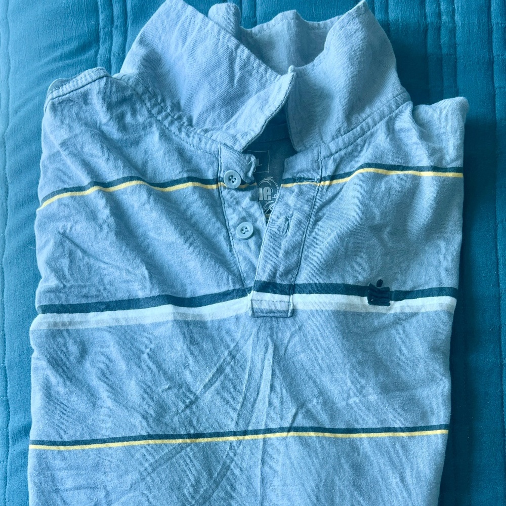 MK Machine Grey and Yellow Striped Cotton Polo Shirt! Sz L!